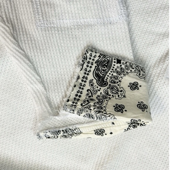 WE THE FREE Free People Waffle Knit Henley Top White Bandana Trim Women Small - Picture 9 of 11